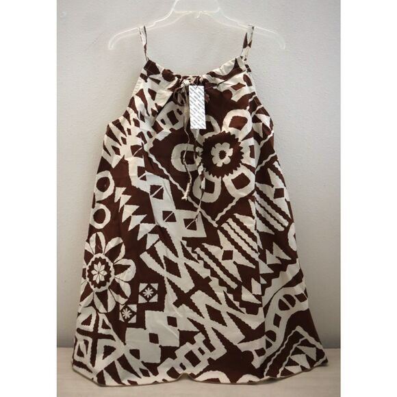 BDG x Urban Outfitters Sz L Brown Eva Tie-Front Ruched Strap Trapeze Mini Dress - Picture 1 of 11